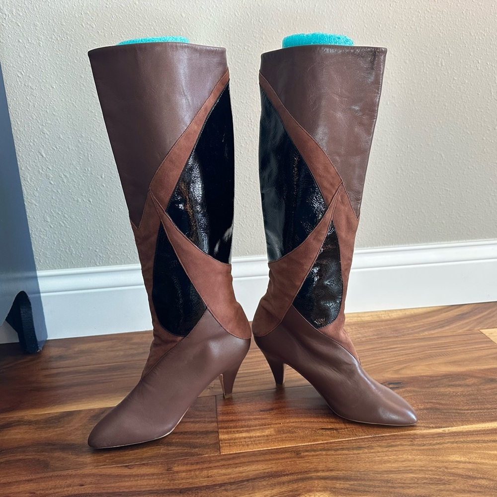 80%20 Black and Brown Heeled Tall Boots size 8.5